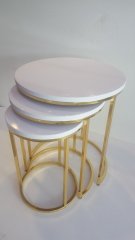 METAL GOLD AYAKLI ÜSTÜ MDF 3LÜ ZİGON SEHPA