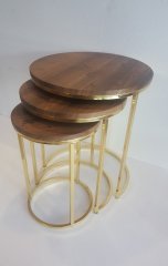 METAL GOLD AYAKLI ÜSTÜ MDF 3LÜ ZİGON SEHPA
