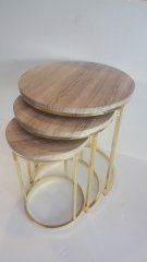 METAL GOLD AYAKLI ÜSTÜ MDF 3LÜ ZİGON SEHPA