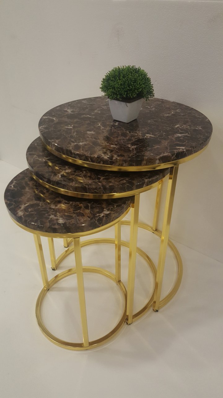 METAL GOLD AYAKLI ÜSTÜ MDF 3LÜ ZİGON SEHPA