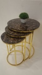 METAL GOLD AYAKLI ÜSTÜ MDF 3LÜ ZİGON SEHPA