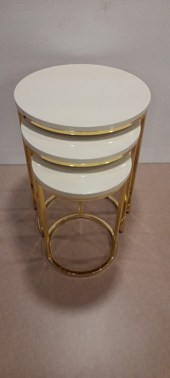 METAL GOLD AYAKLI ÜSTÜ MDF 3LÜ ZİGON SEHPA krem