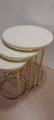 METAL GOLD AYAKLI ÜSTÜ MDF 3LÜ ZİGON SEHPA krem