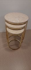 METAL GOLD AYAKLI ÜSTÜ MDF 3LÜ ZİGON SEHPA KREM MERMER