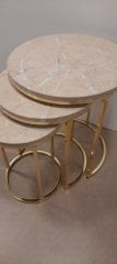 METAL GOLD AYAKLI ÜSTÜ MDF 3LÜ ZİGON SEHPA KREM MERMER