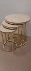 METAL GOLD AYAKLI ÜSTÜ MDF 3LÜ ZİGON SEHPA KREM MERMER